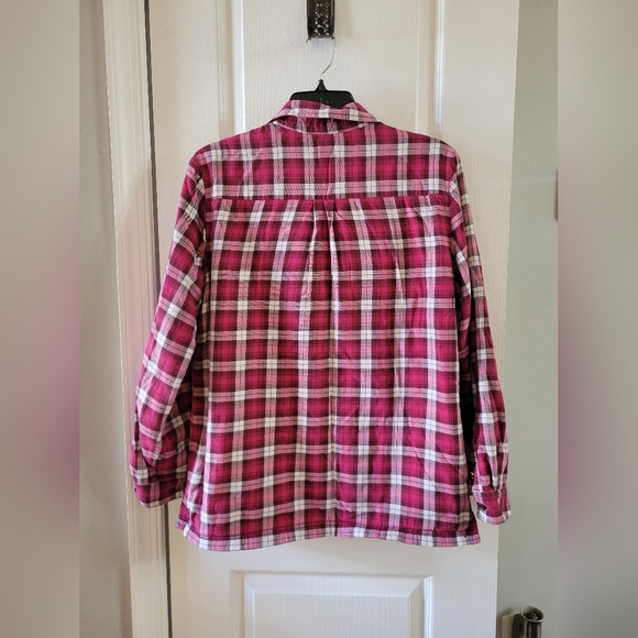 L.L. Bean Women's Fleece-Lined Flannel Shirt Button-Front Plaid Pink Medium - Picture 7 of 9